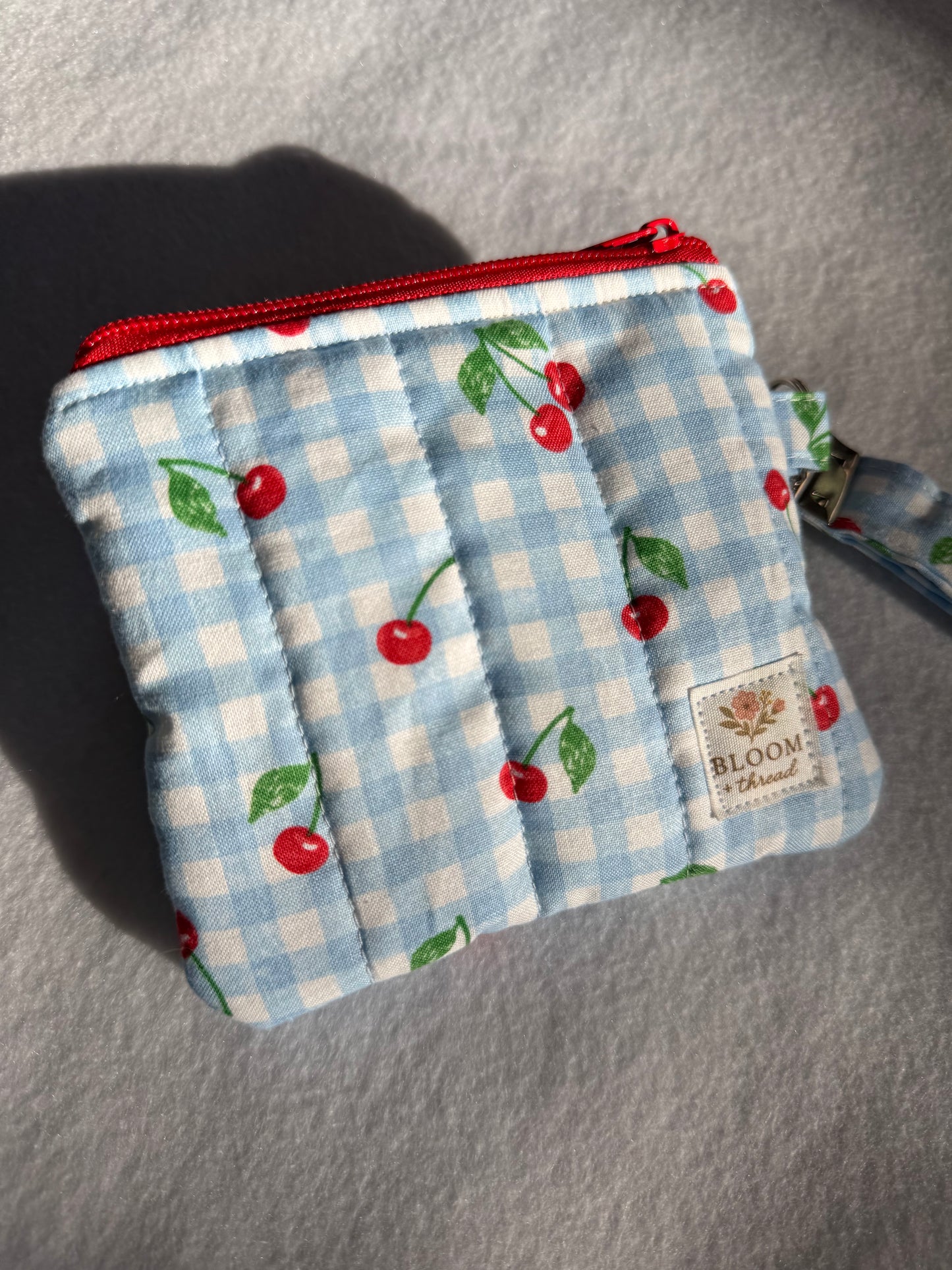 Cherry Gingham Wristlet