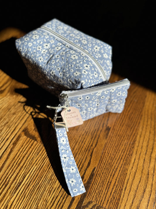 Dainty Blue Floral Wristlet