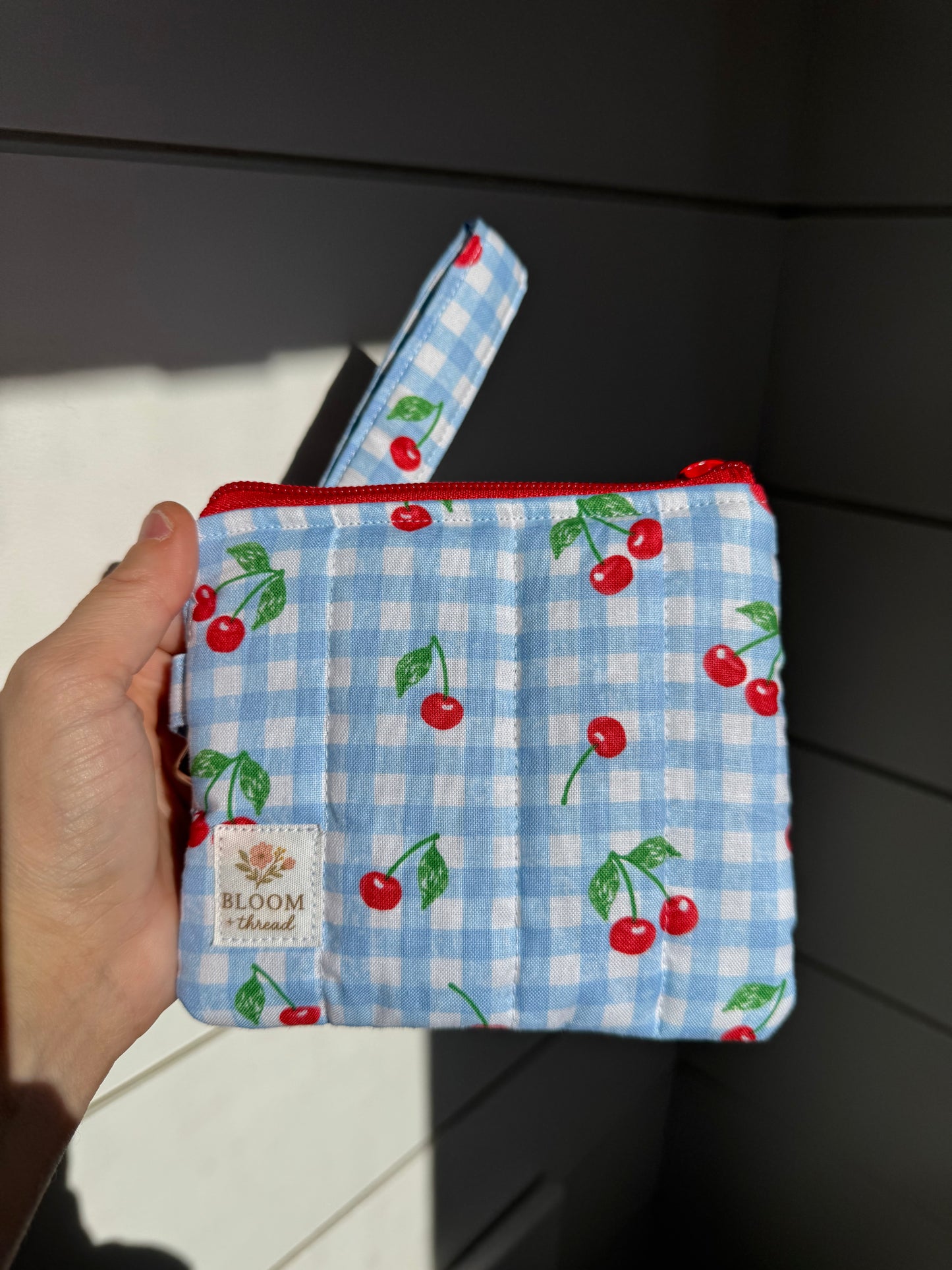 Cherry Gingham Wristlet