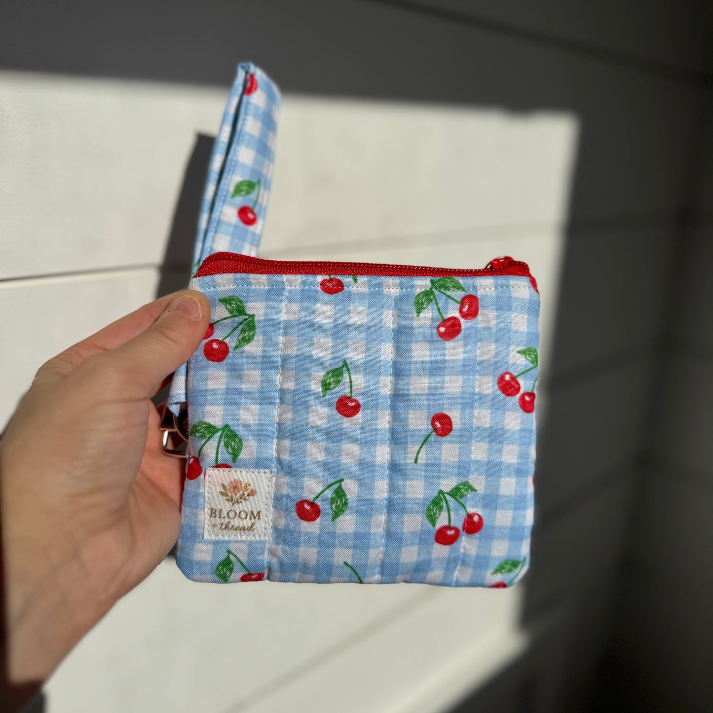 Cherry Gingham Wristlet